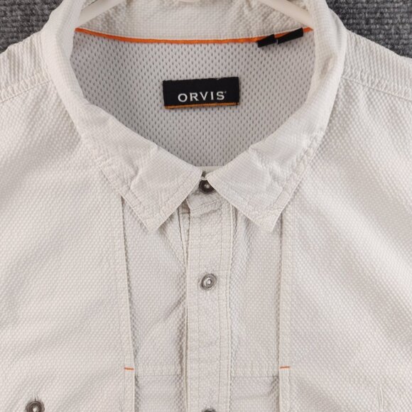 Orvis XLT White Long Sleeve Fishing Button Up Shirt Vented Pockets Adult Men - Picture 1 of 16
